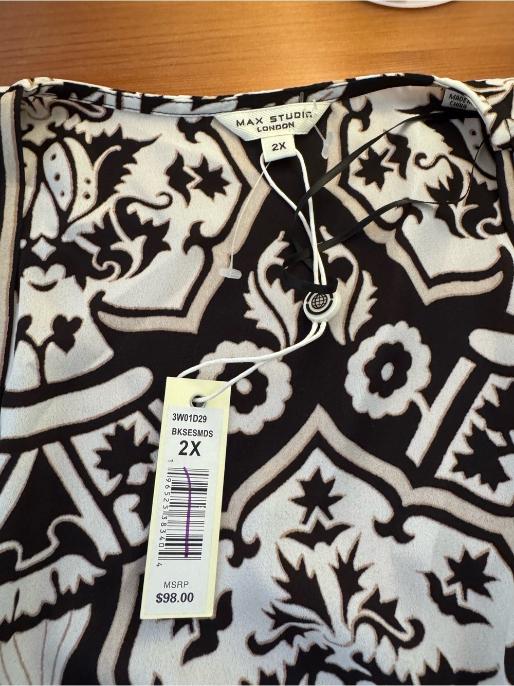 Max Studio Black & White Patterned Short Sleeve Open Kimono Size 2X New With Tag - Picture 4 of 7